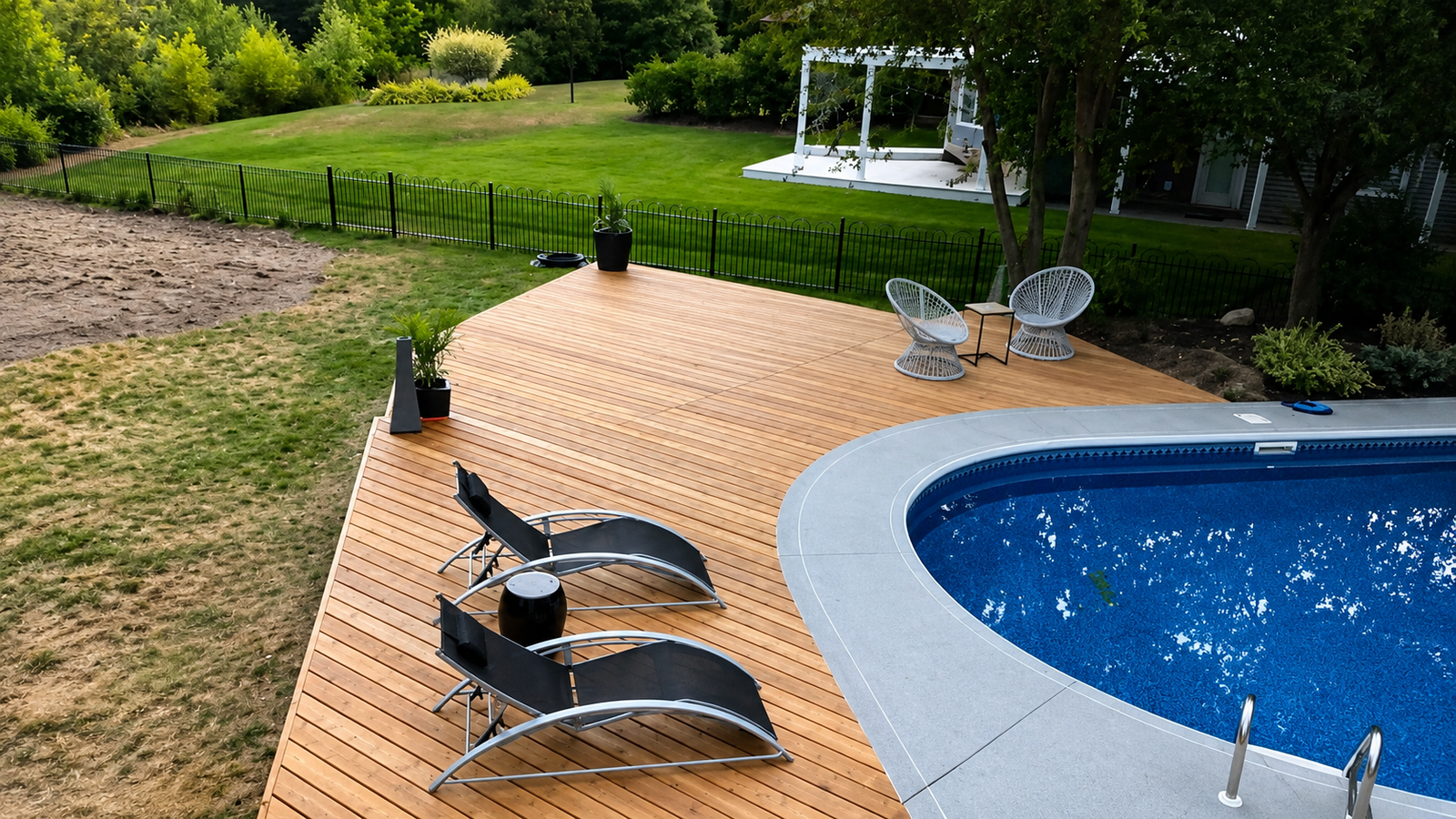 Custom Backyard Deck with Swimming Pool