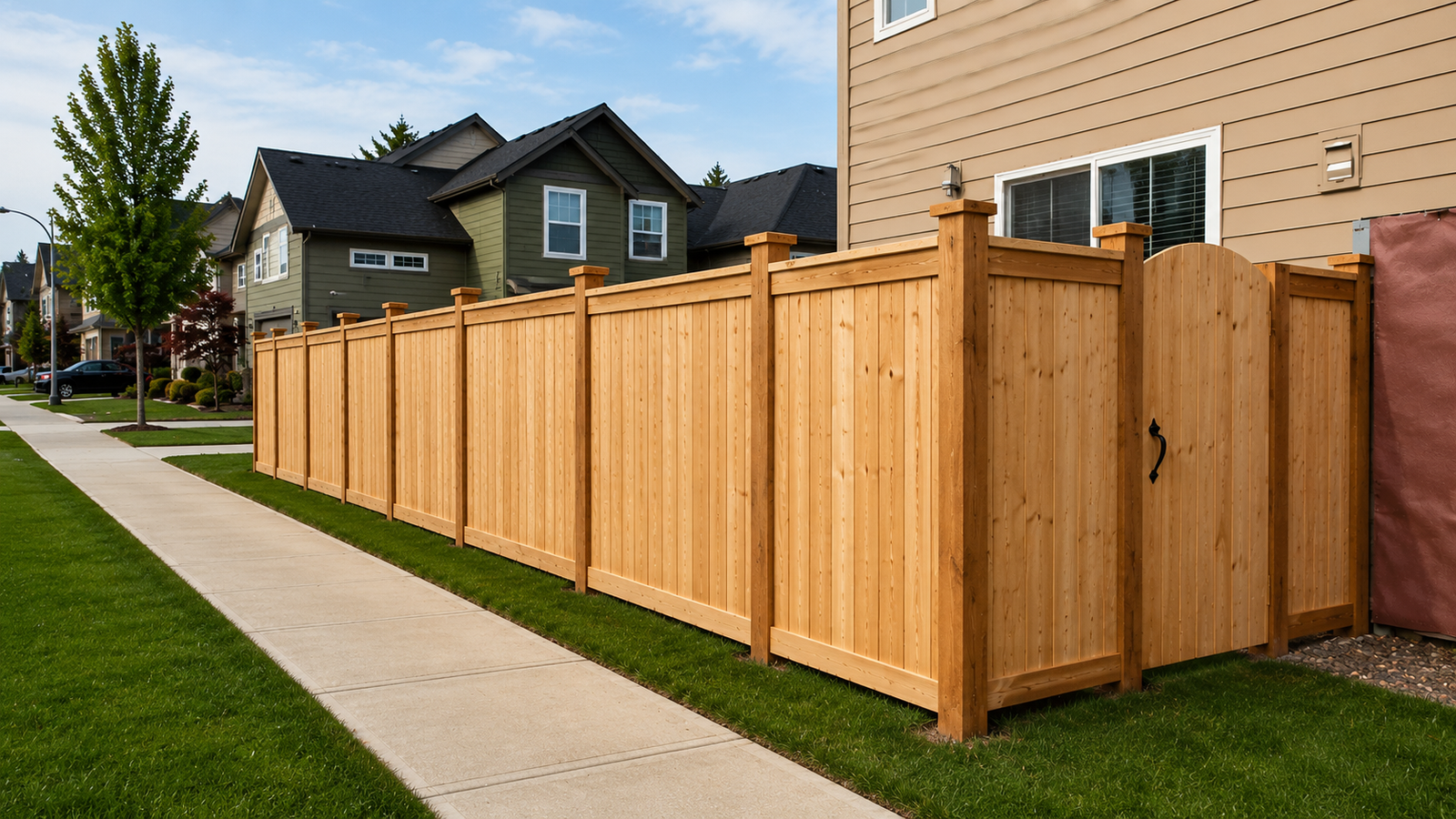Horizontal Cedar Fence with Picture-Frame Gate